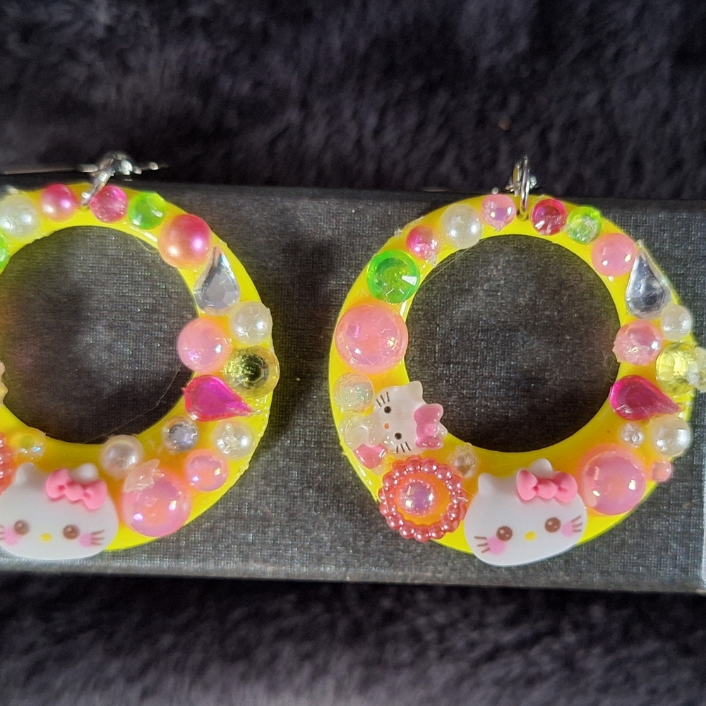 Yellow and Pink Character Hoop Earrings for Kids/ Woman
